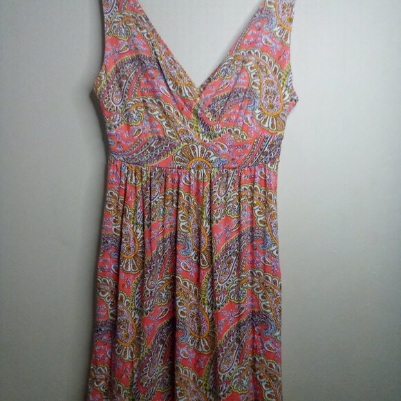 Old Navy Dress Women XS Sleeveless Sundress V-neck Stretch Pattern Pink Yellow - Picture 8 of 14